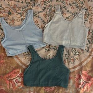 Aerie Set of Three Bra Tops in Blue, Cream, and Green